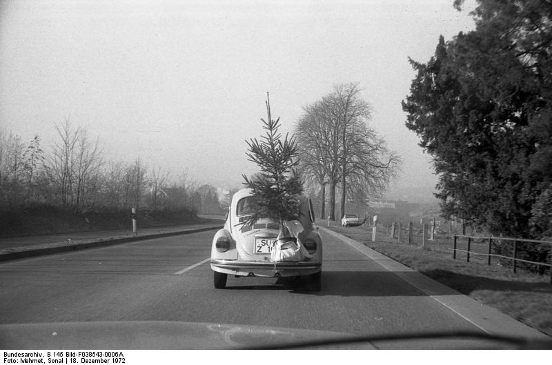 VW Käfer mit Tannenbaum