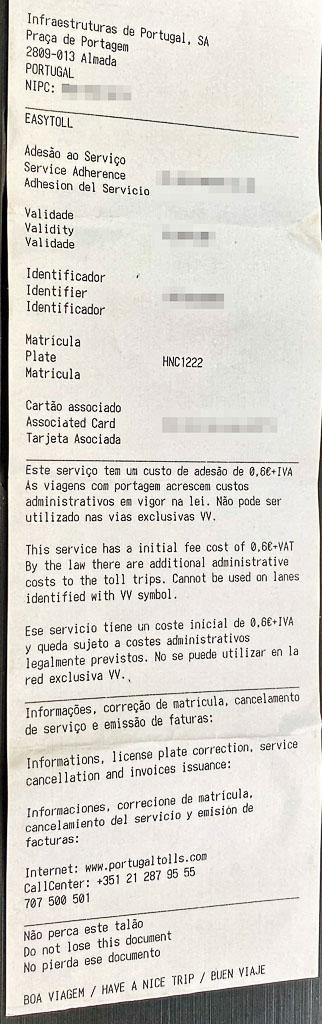 Mautquittung in Portugal Mautquittung in Portugal