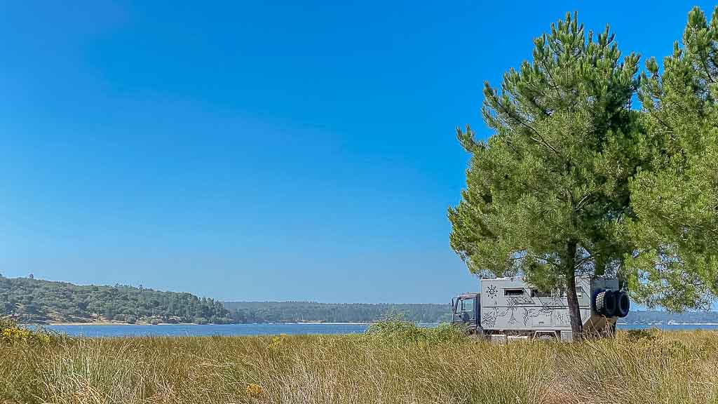 black-pearl-am-montargil-stausee Black Pearl am Barragem de Montargil unter einer Pinie stehend