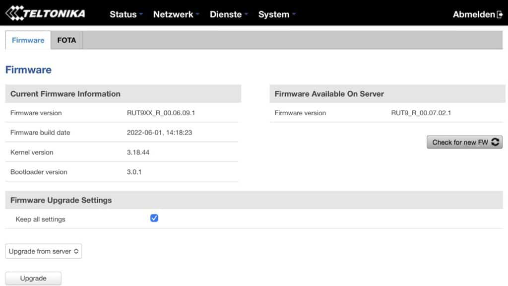 RUT955 Firmware RUT955 Teltonika Router Übersicht Firmware