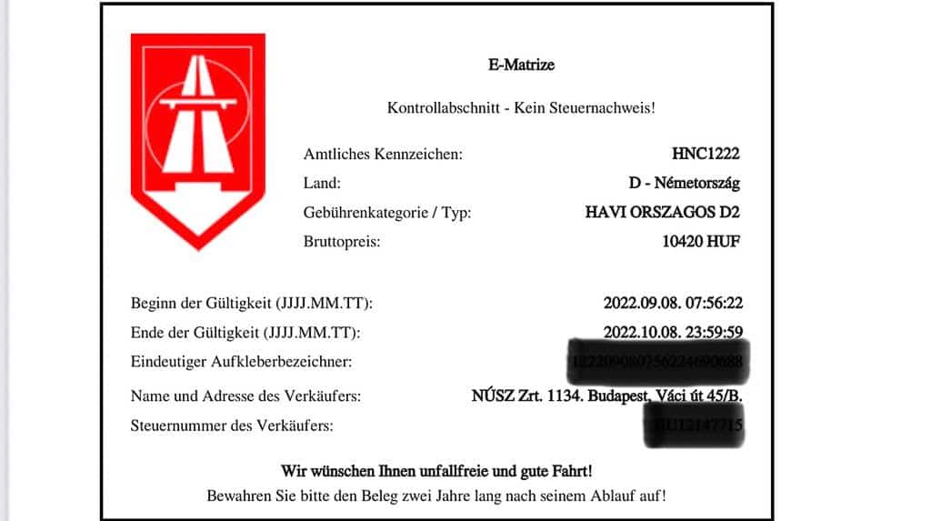 Mautbeleg Ungarn der Black Pearl