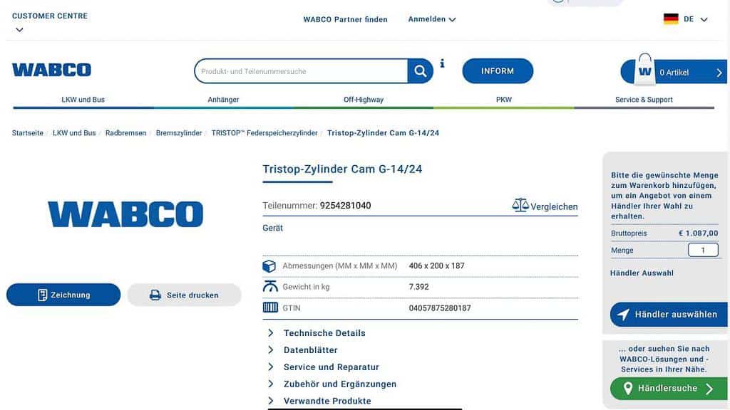 Federspeicher Ersatzteil Original Wabco